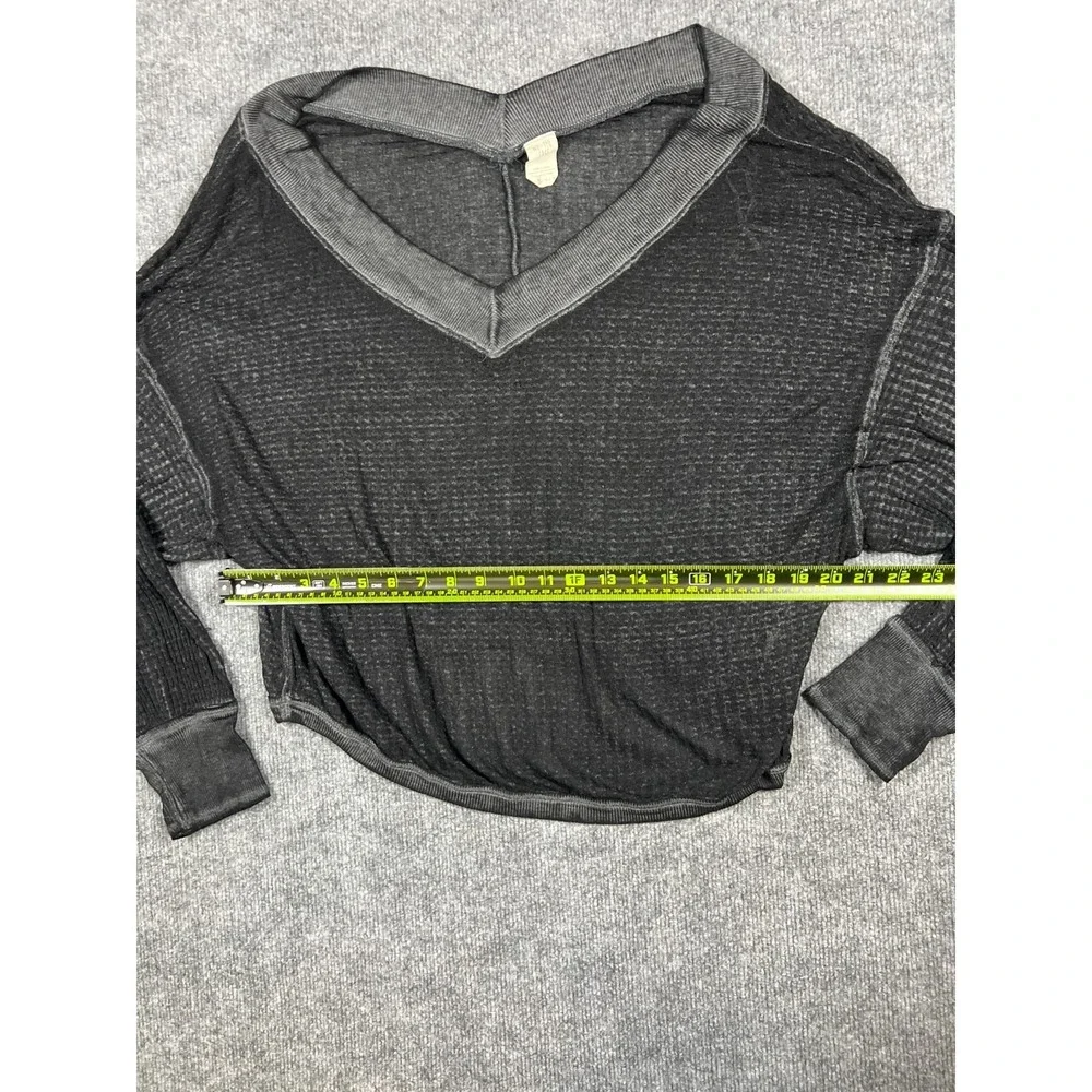 Free People We The Free South Side Thermal Top Women XS Black Cotton Waffle Knit